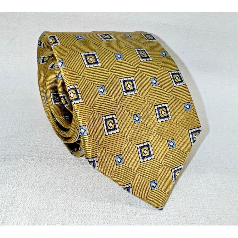 Jos. A. Bank Necktie Mens OS Gold Geometric Silk Classic Collection Professional